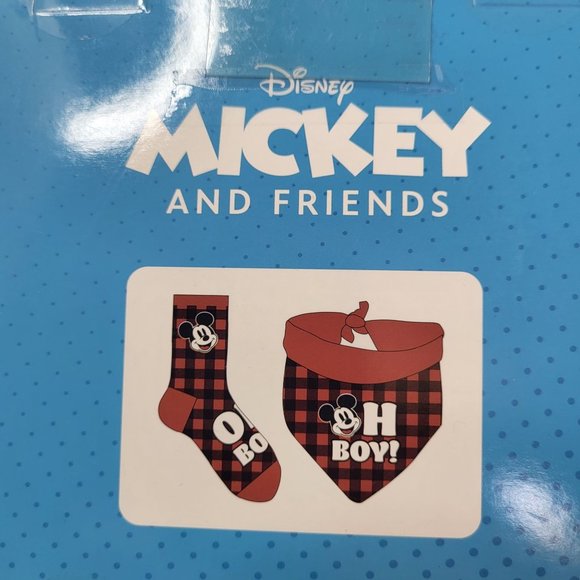 New Disney Mickey Mouse Pet Owner Matching Set Crew Socks Dog Bandana Plaid Red - Picture 9 of 15